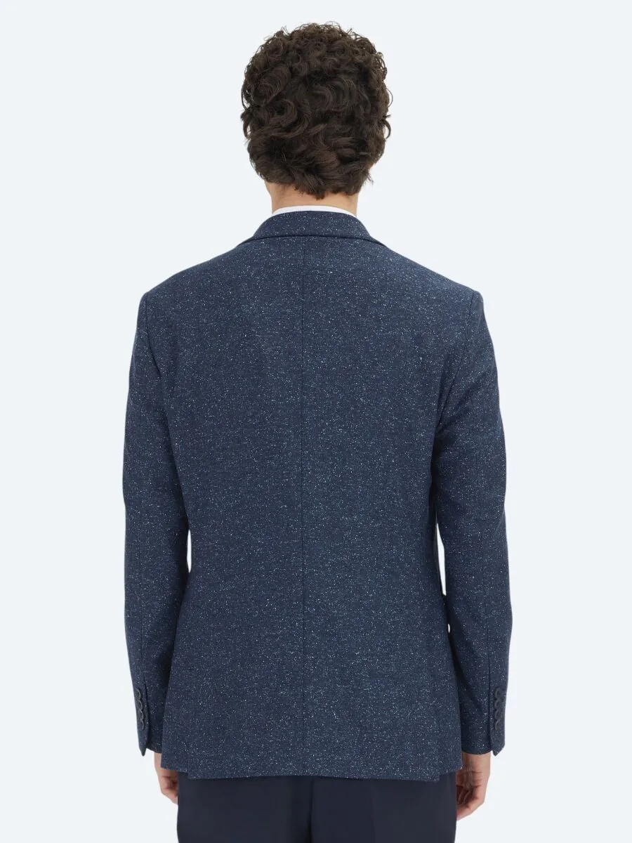 Navy Blue Micro Modern Fit 100% Wool Jacket - 5