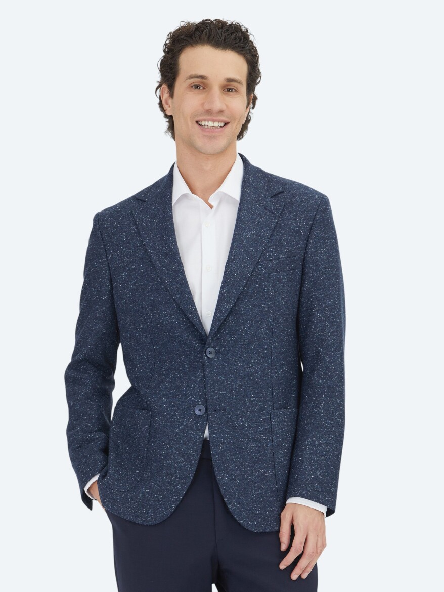 Navy Blue Micro Modern Fit 100% Wool Jacket 