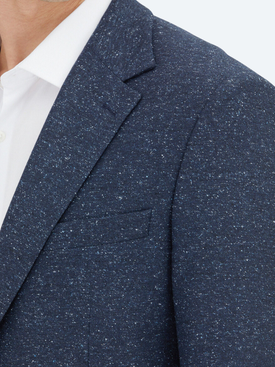 Navy Blue Micro Modern Fit 100% Wool Jacket - 3