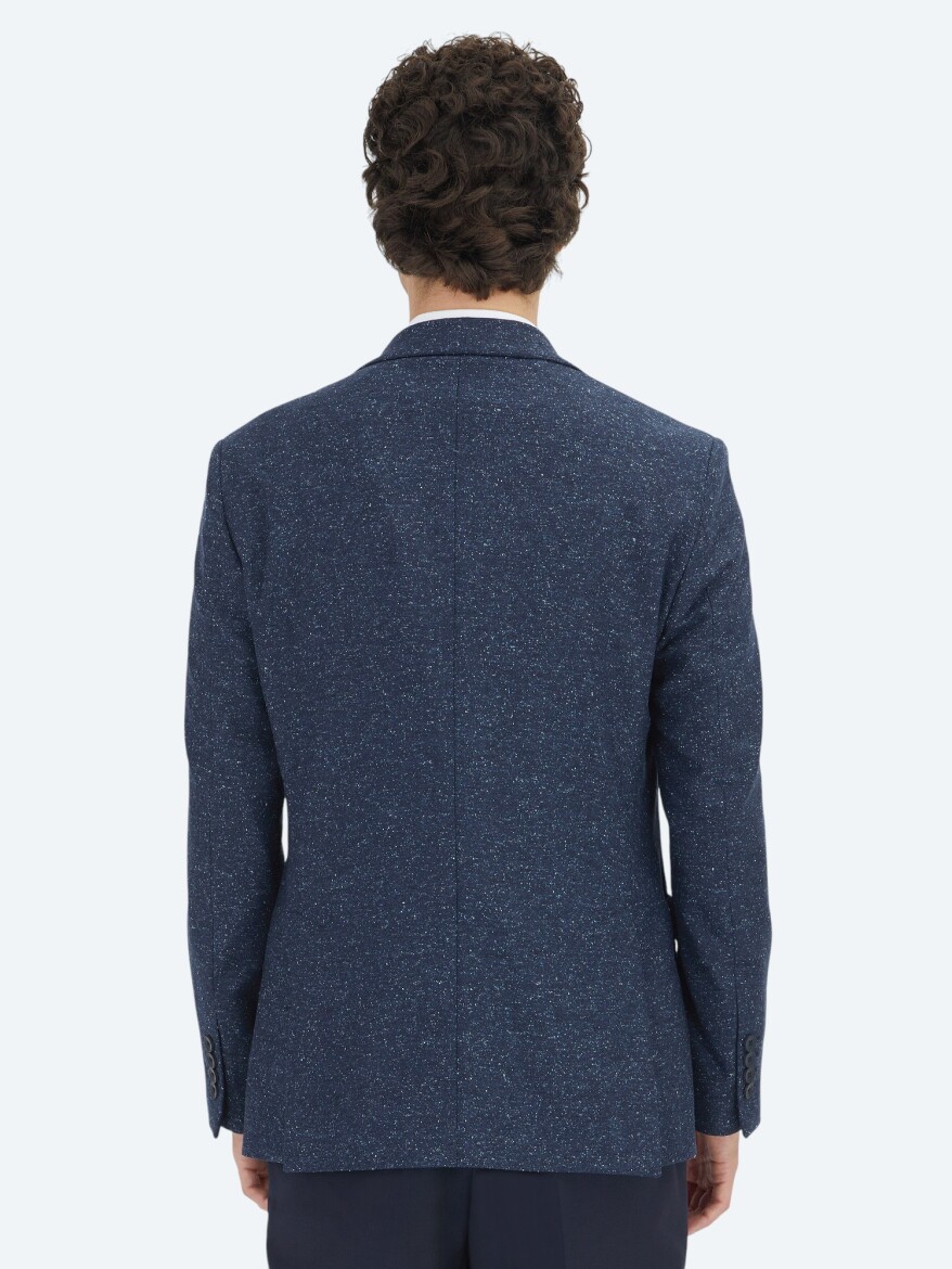 Navy Blue Micro Modern Fit 100% Wool Jacket - 5