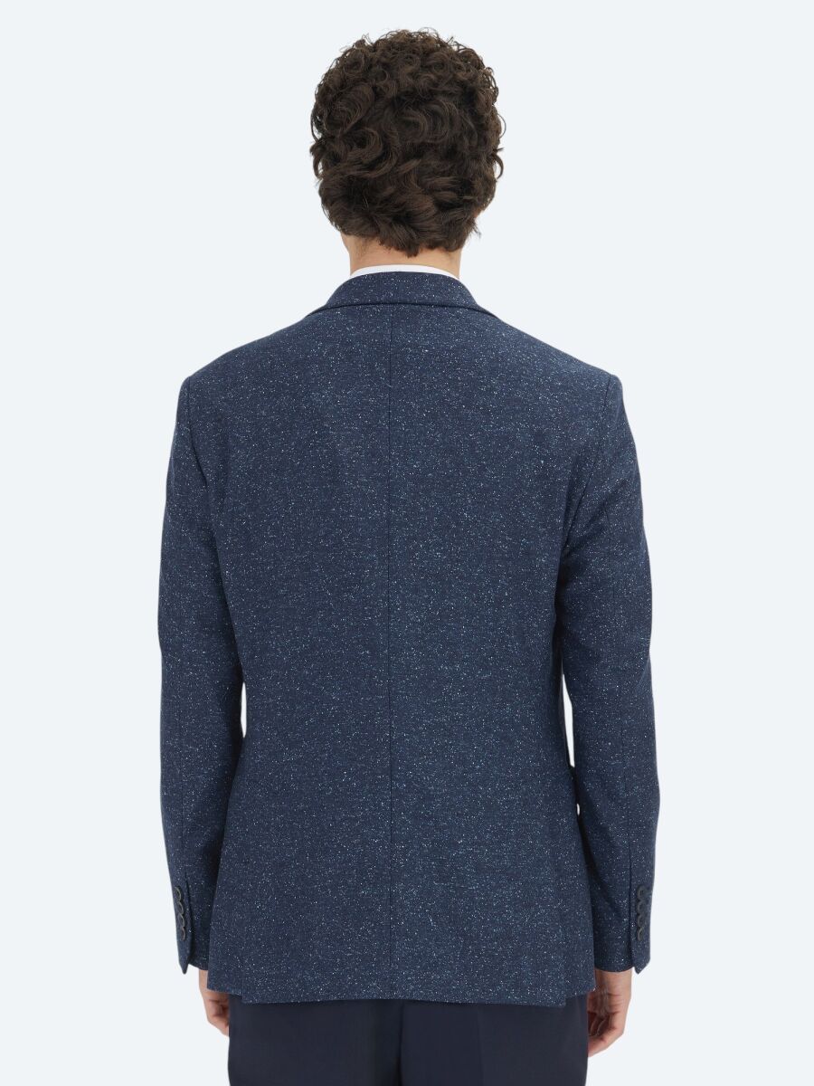 Navy Blue Micro Modern Fit 100% Wool Jacket - 5