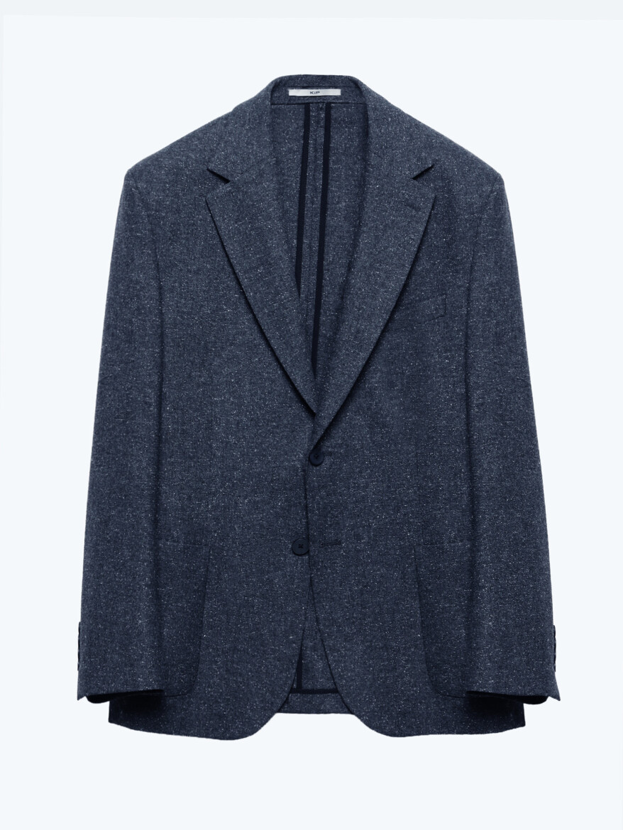 Navy Blue Micro Modern Fit 100% Wool Jacket - 6