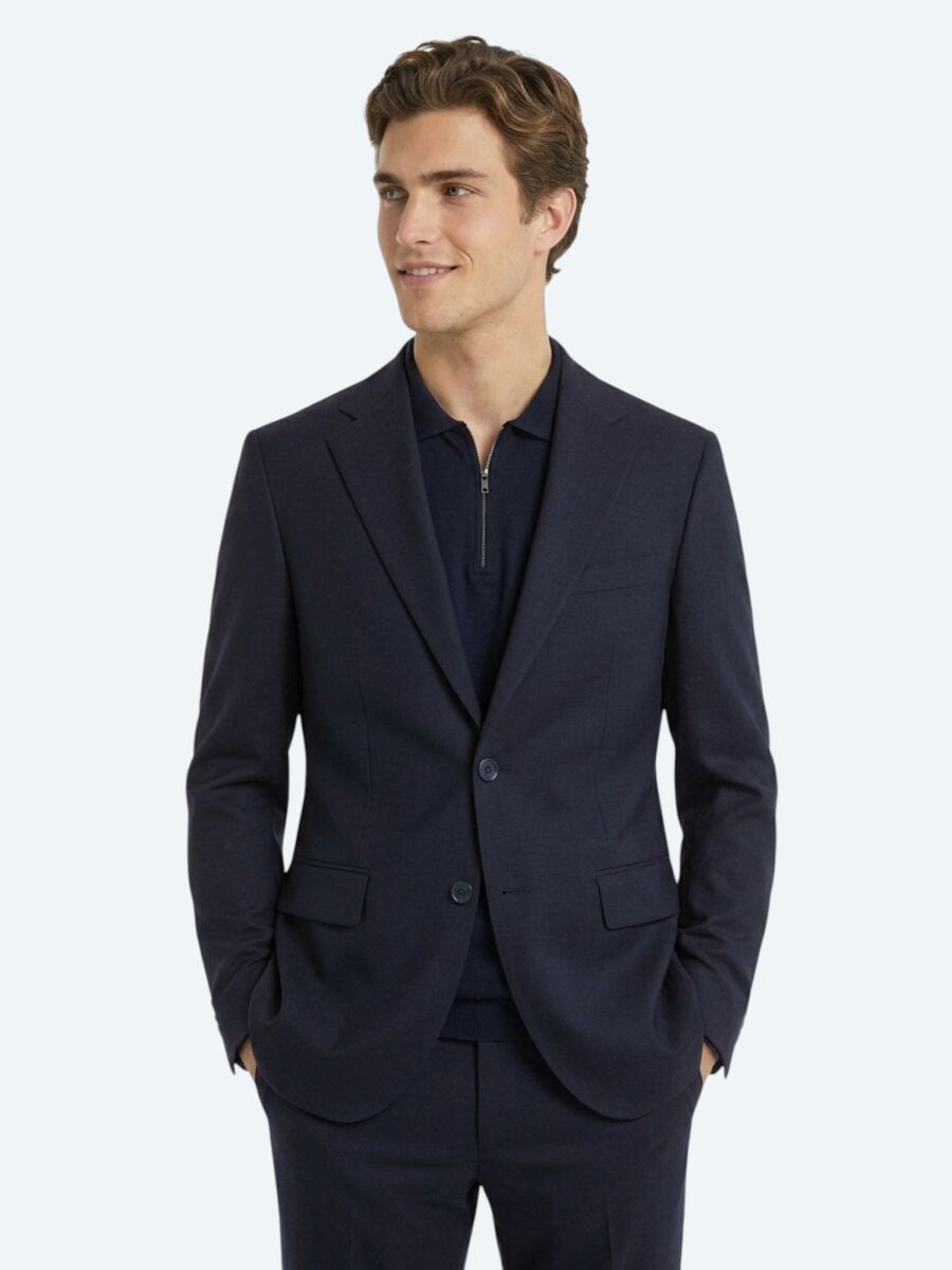 Navy Blue Micro Modern Fit 100% Wool Suit - 1