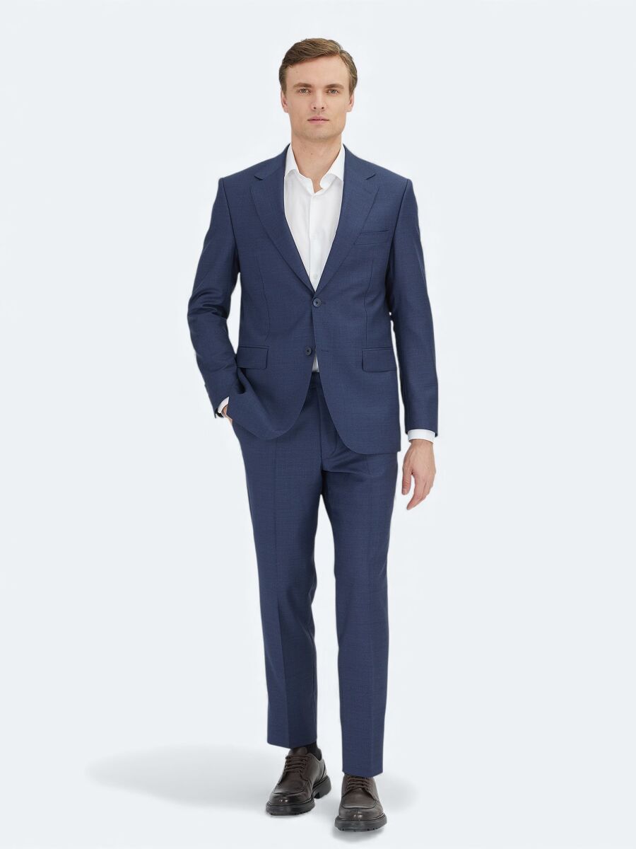 Navy Blue Micro Modern Fit 100% Wool Suit - 1