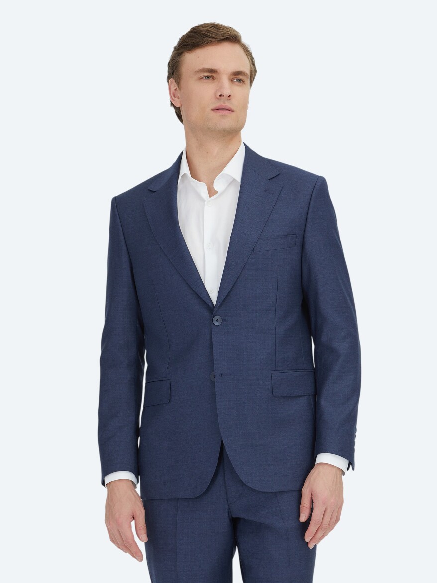 Navy Blue Micro Modern Fit 100% Wool Suit - KİP