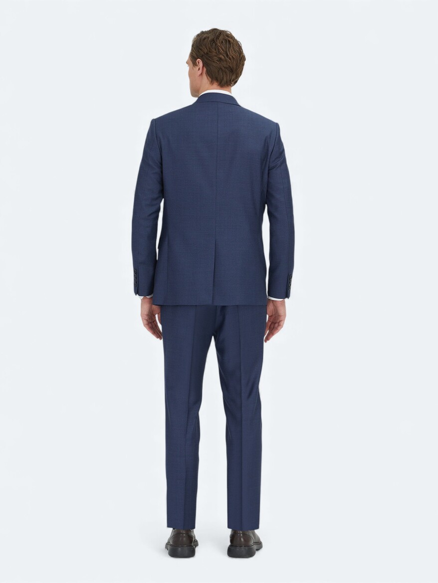Navy Blue Micro Modern Fit 100% Wool Suit - 4