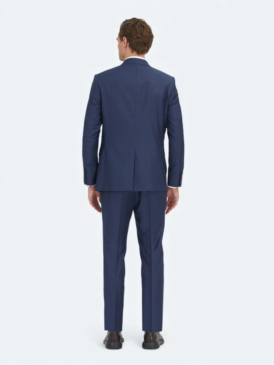 Navy Blue Micro Modern Fit 100% Wool Suit - 4