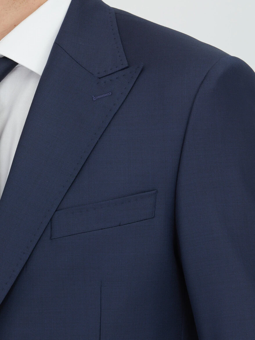 Navy Blue Micro Modern Fit 100% Wool Suit - 3