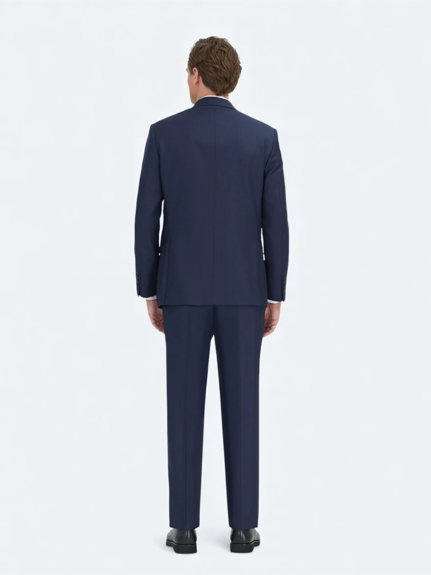 Navy Blue Micro Modern Fit 100% Wool Suit - 4