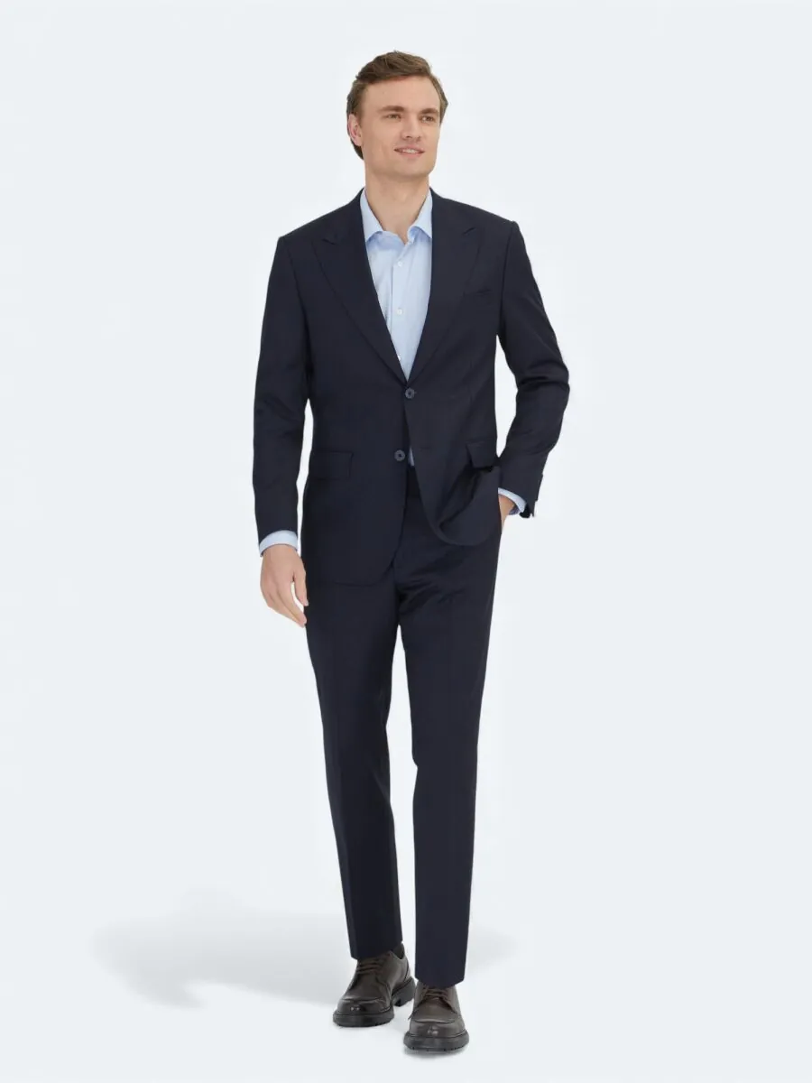 Navy Blue Micro Modern Fit 100% Wool Suit - 1