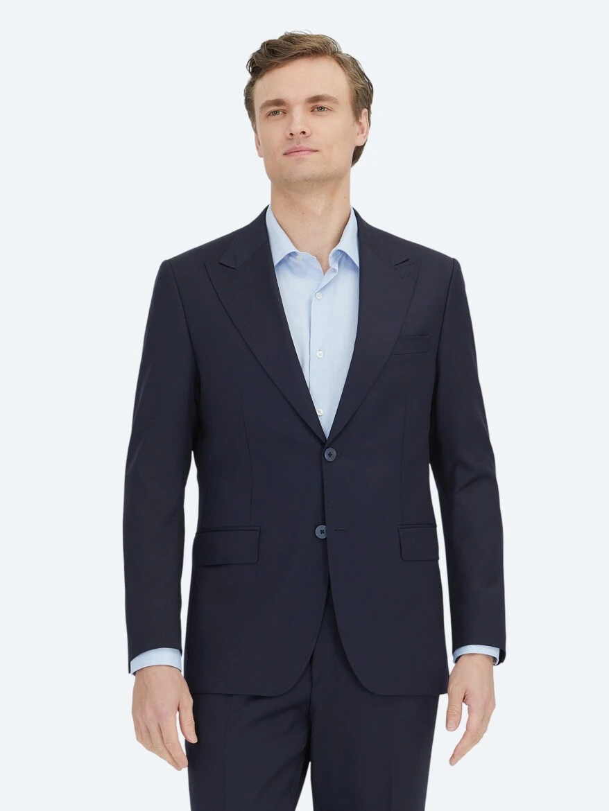 Navy Blue Micro Modern Fit 100% Wool Suit - KİP