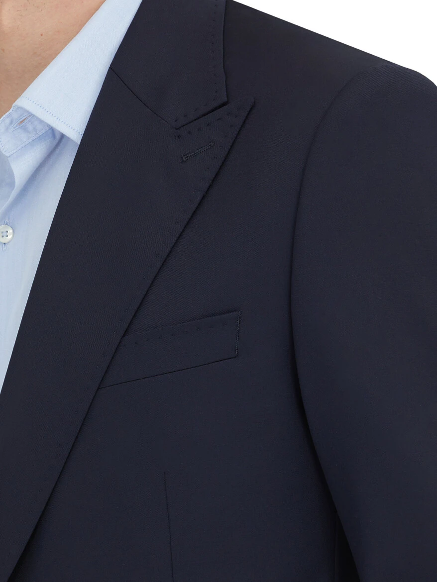 Navy Blue Micro Modern Fit 100% Wool Suit - 3