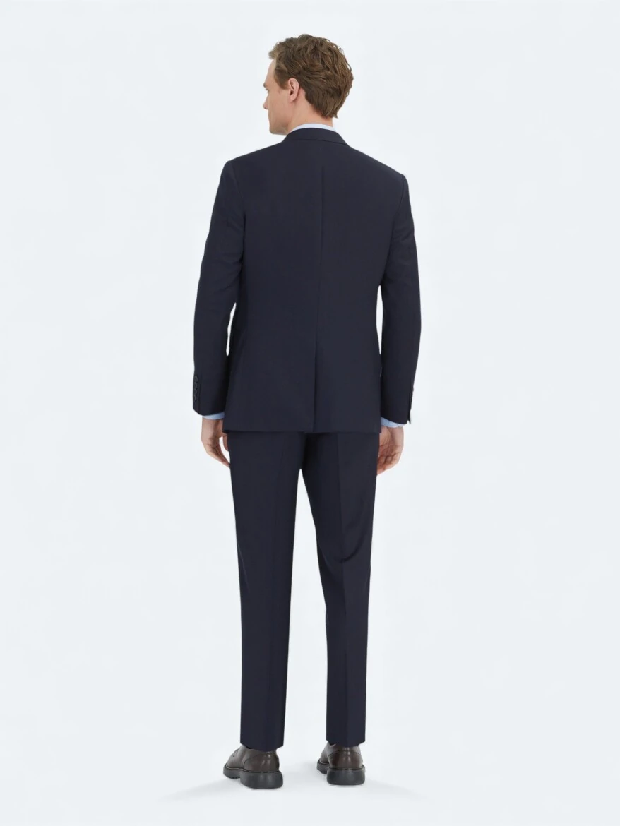 Navy Blue Micro Modern Fit 100% Wool Suit - 4