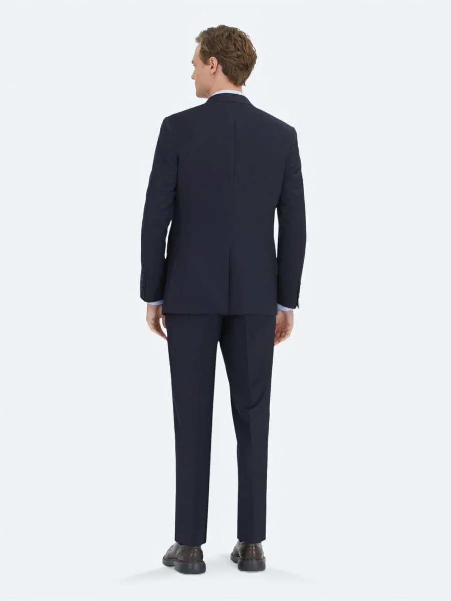 Navy Blue Micro Modern Fit 100% Wool Suit - 4