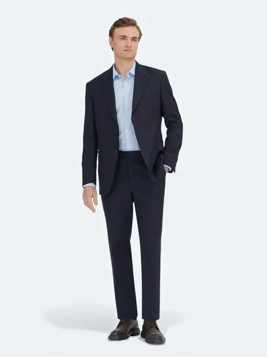 Navy Blue Micro Modern Fit 100% Wool Suit - 1