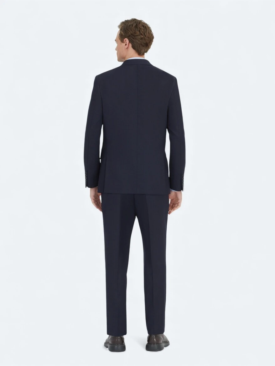 Navy Blue Micro Modern Fit 100% Wool Suit - 4