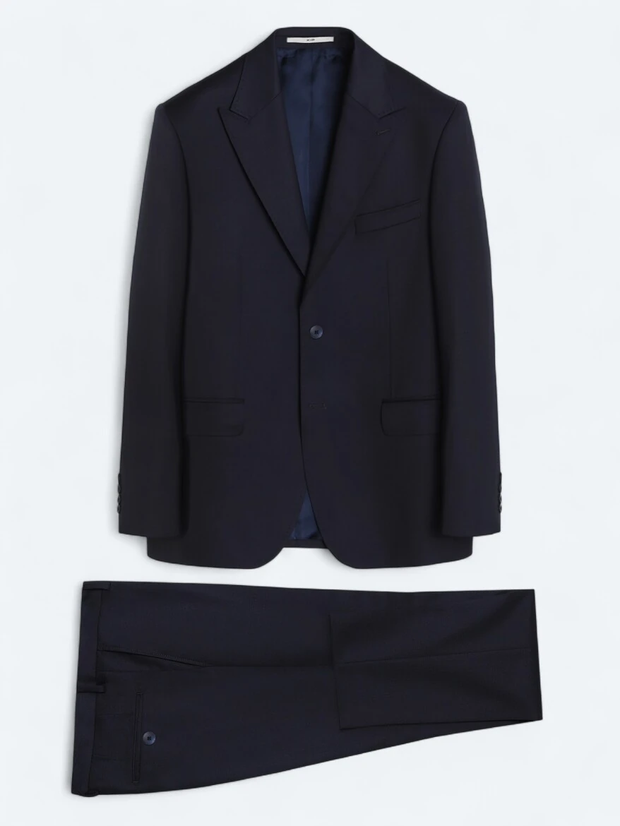 Navy Blue Micro Modern Fit 100% Wool Suit - 5
