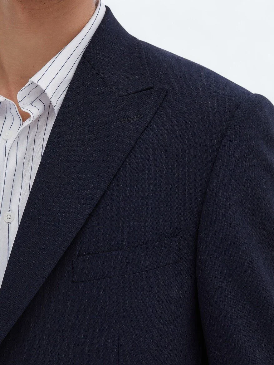 Navy Blue Micro Modern Fit Recycled Wool Blended Suit - 4