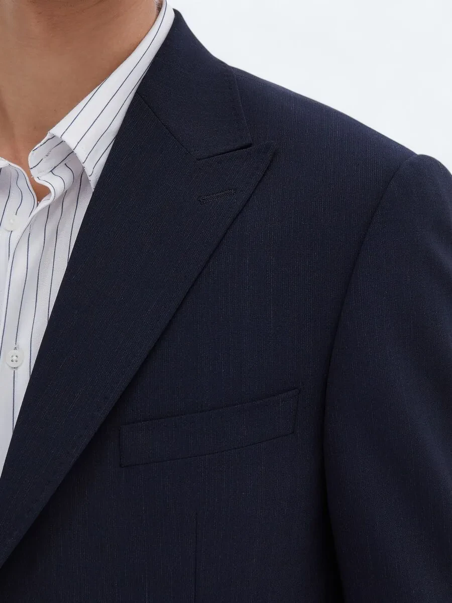 Navy Blue Micro Modern Fit Recycled Wool Blended Suit - 4