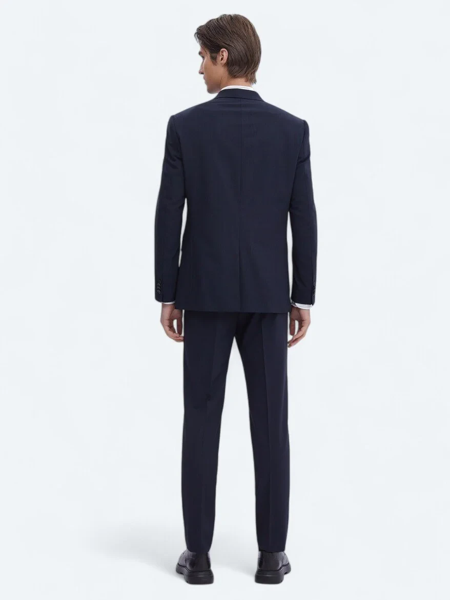 Navy Blue Micro Modern Fit Recycled Wool Blended Suit - 5