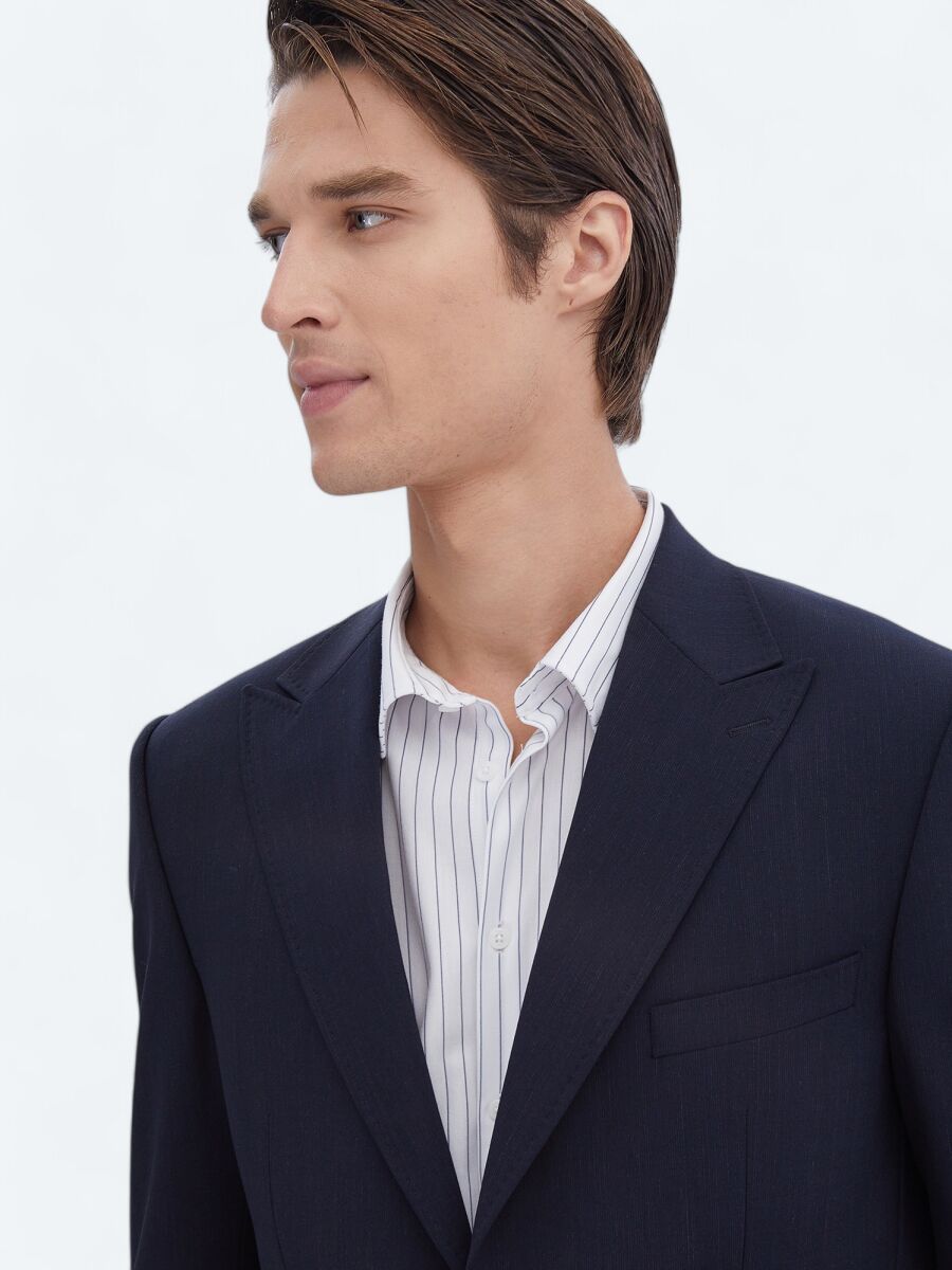 Navy Blue Micro Modern Fit Recycled Wool Blended Suit - 3