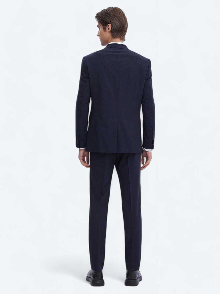 Navy Blue Micro Modern Fit Recycled Wool Blended Suit - 5