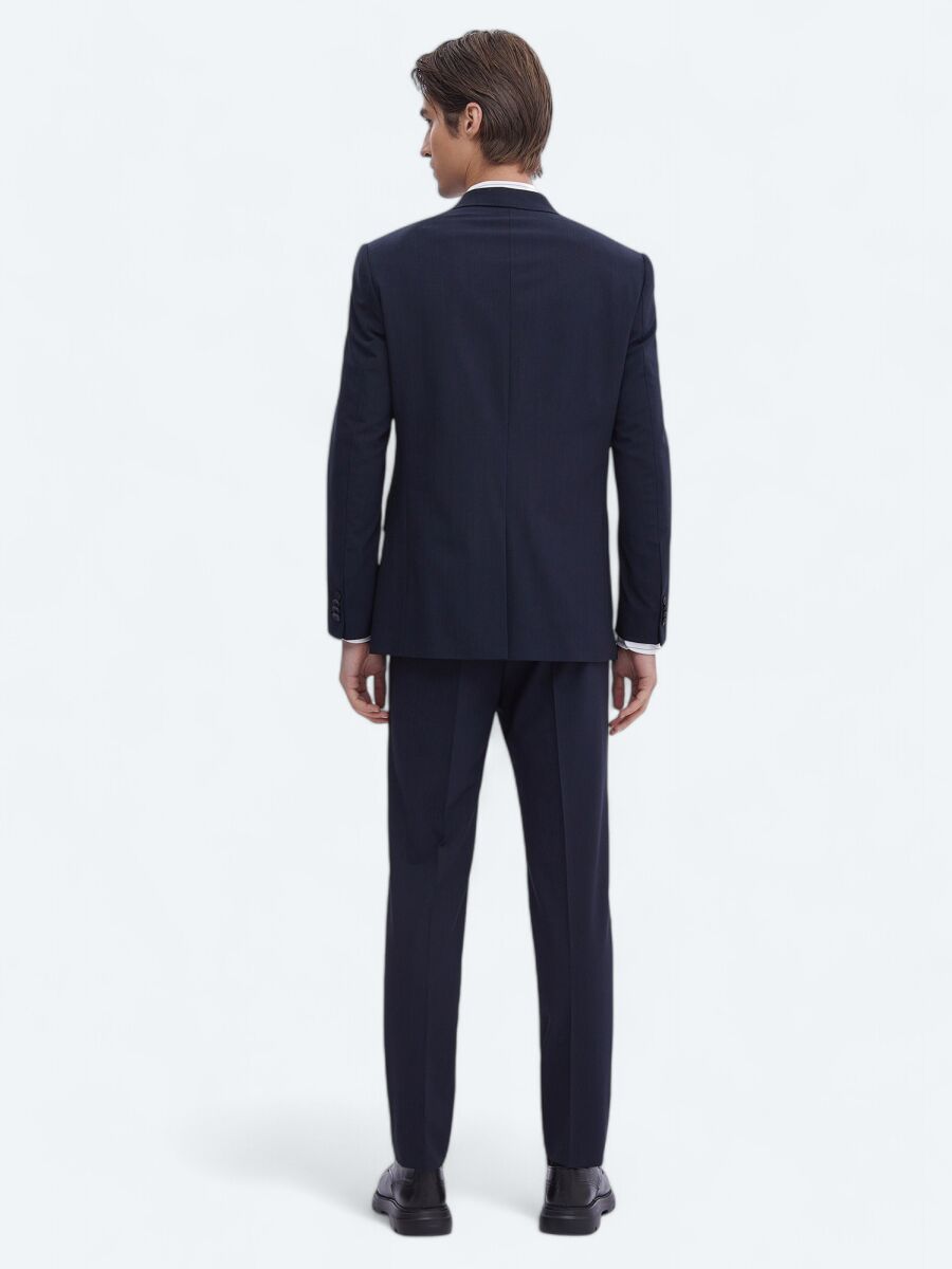 Navy Blue Micro Modern Fit Recycled Wool Blended Suit - 5