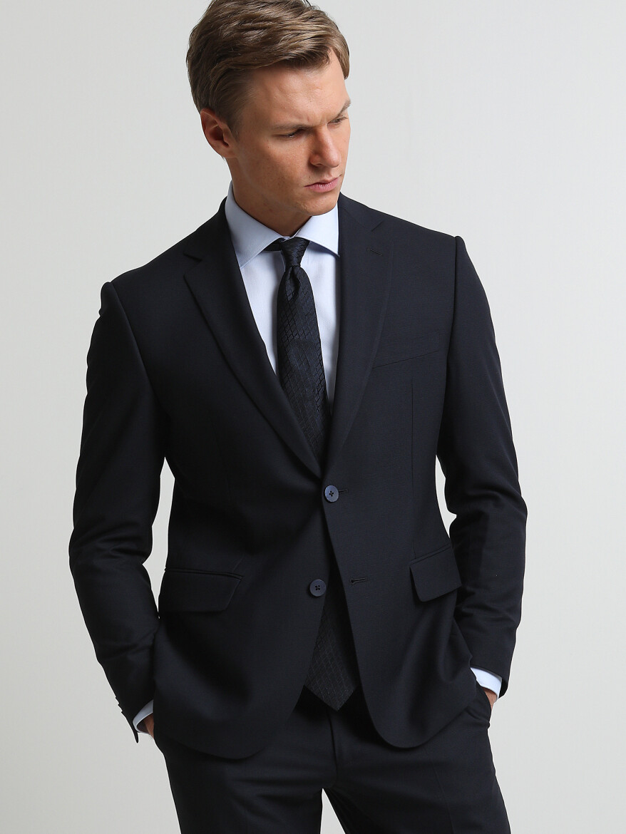 Navy Blue Micro Modern Fit Suit - 1