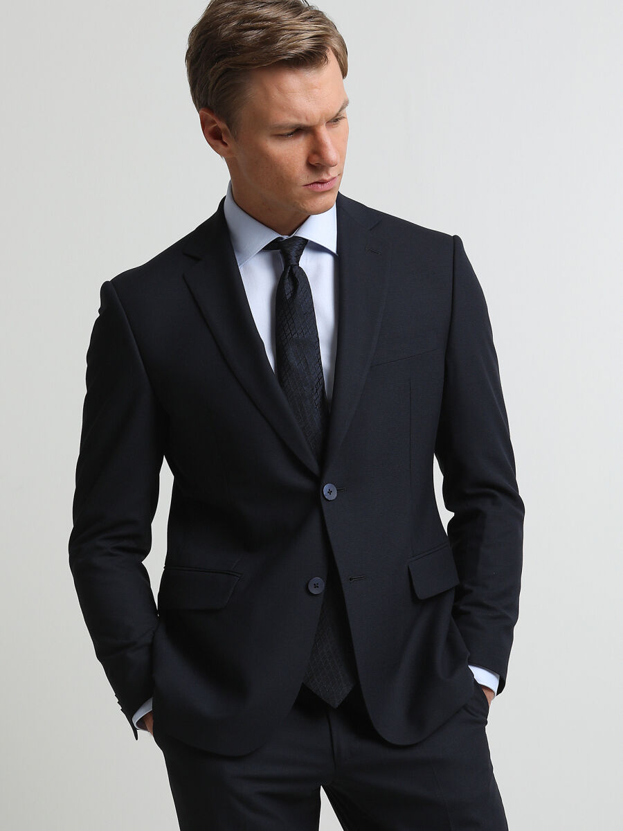 Navy Blue Micro Modern Fit Suit - 1