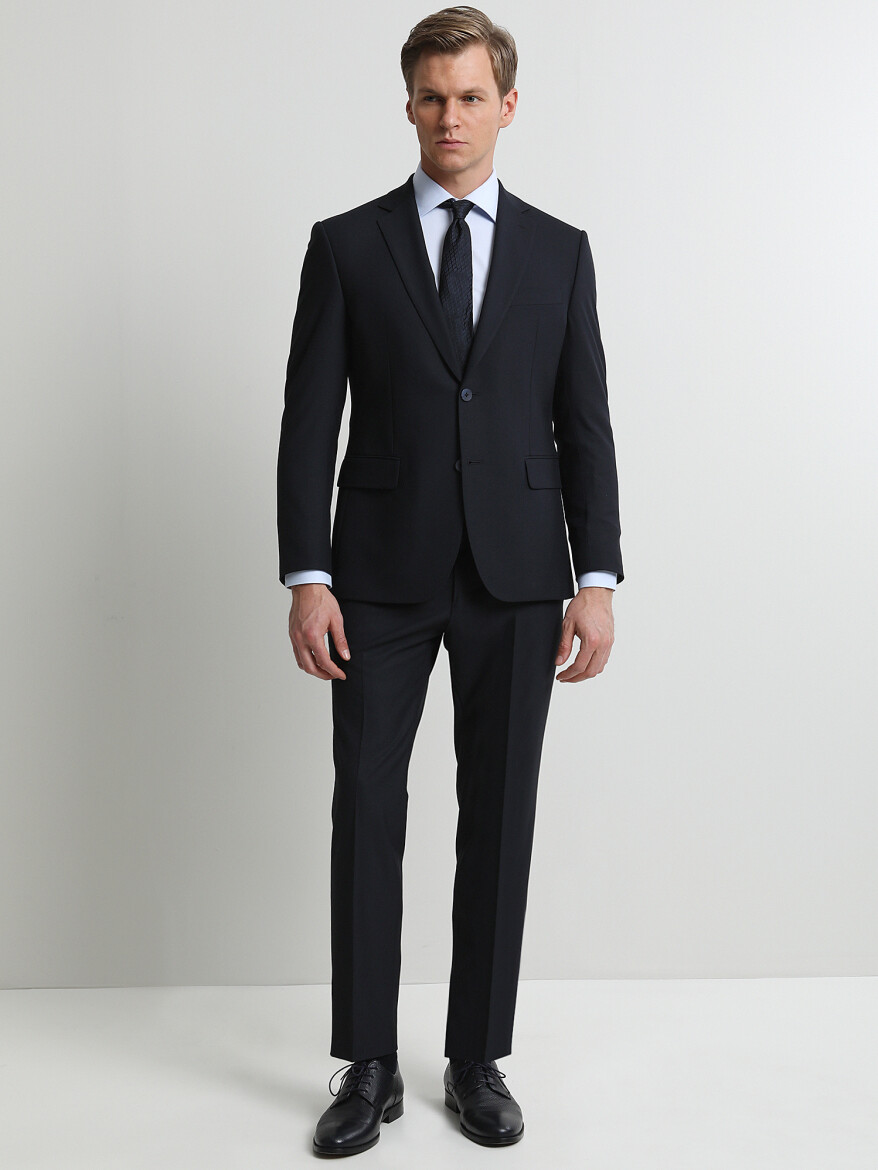 Navy Blue Micro Modern Fit Suit - 2