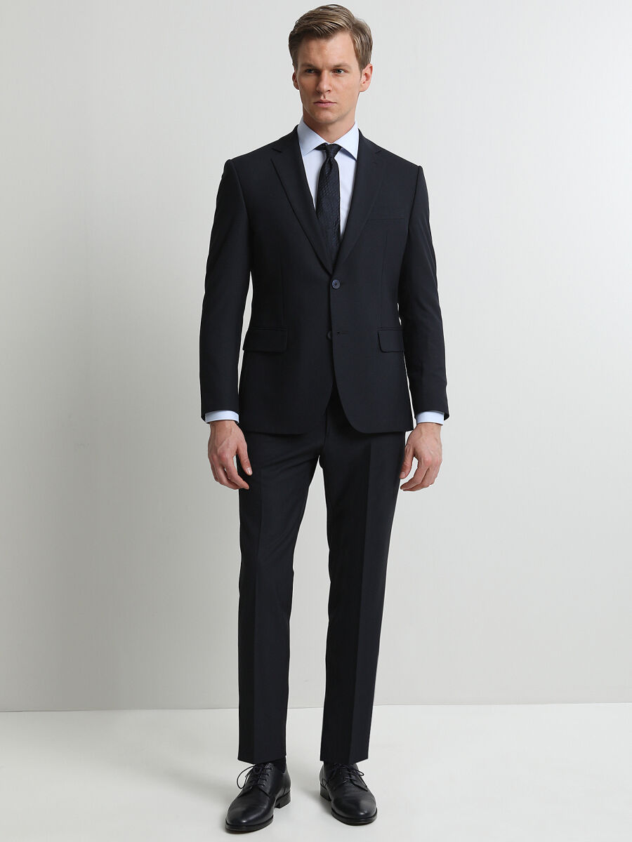 Navy Blue Micro Modern Fit Suit - 2
