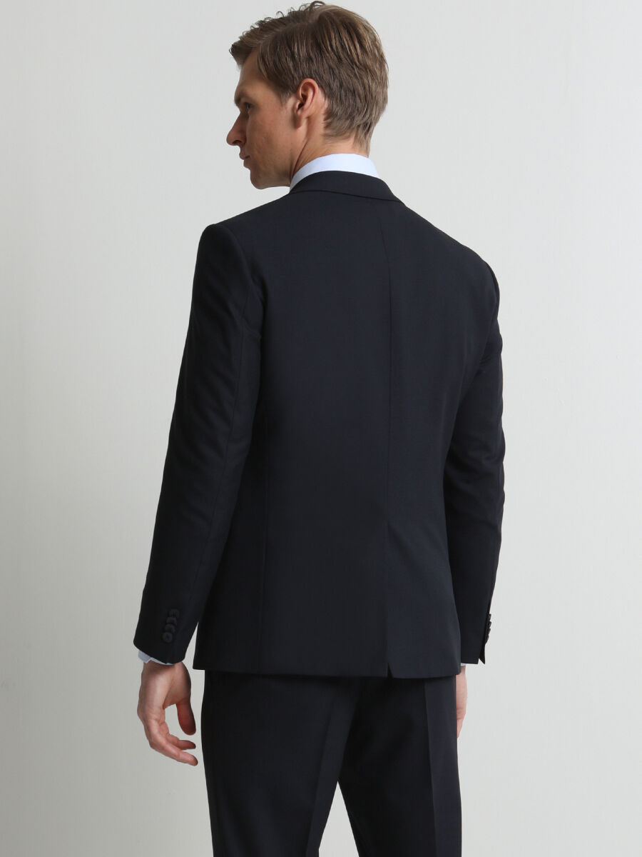 Navy Blue Micro Modern Fit Suit - 4