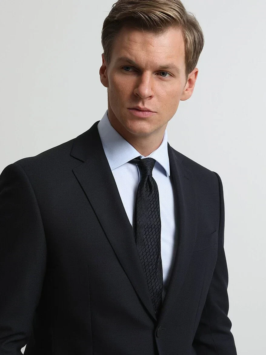 Navy Blue Micro Modern Fit Suit - 3
