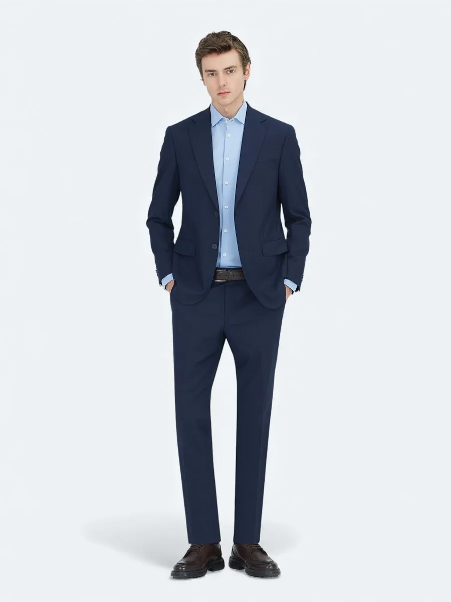 Navy Blue Micro Modern Fit Suit - 1