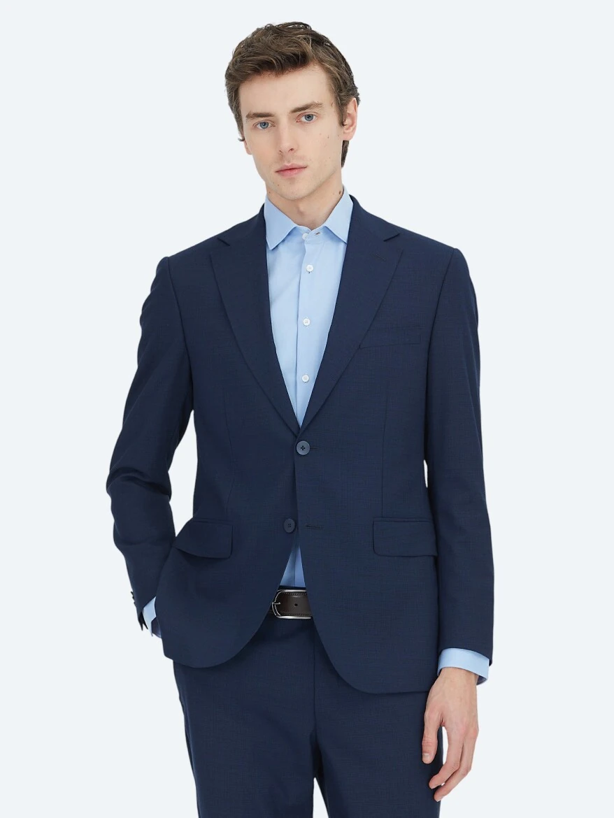 Navy Blue Micro Modern Fit Suit - 2