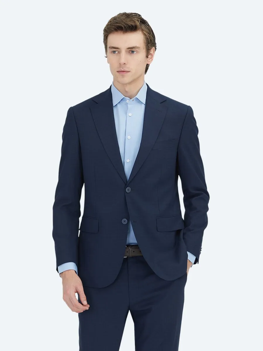 Navy Blue Micro Modern Fit Suit - 4