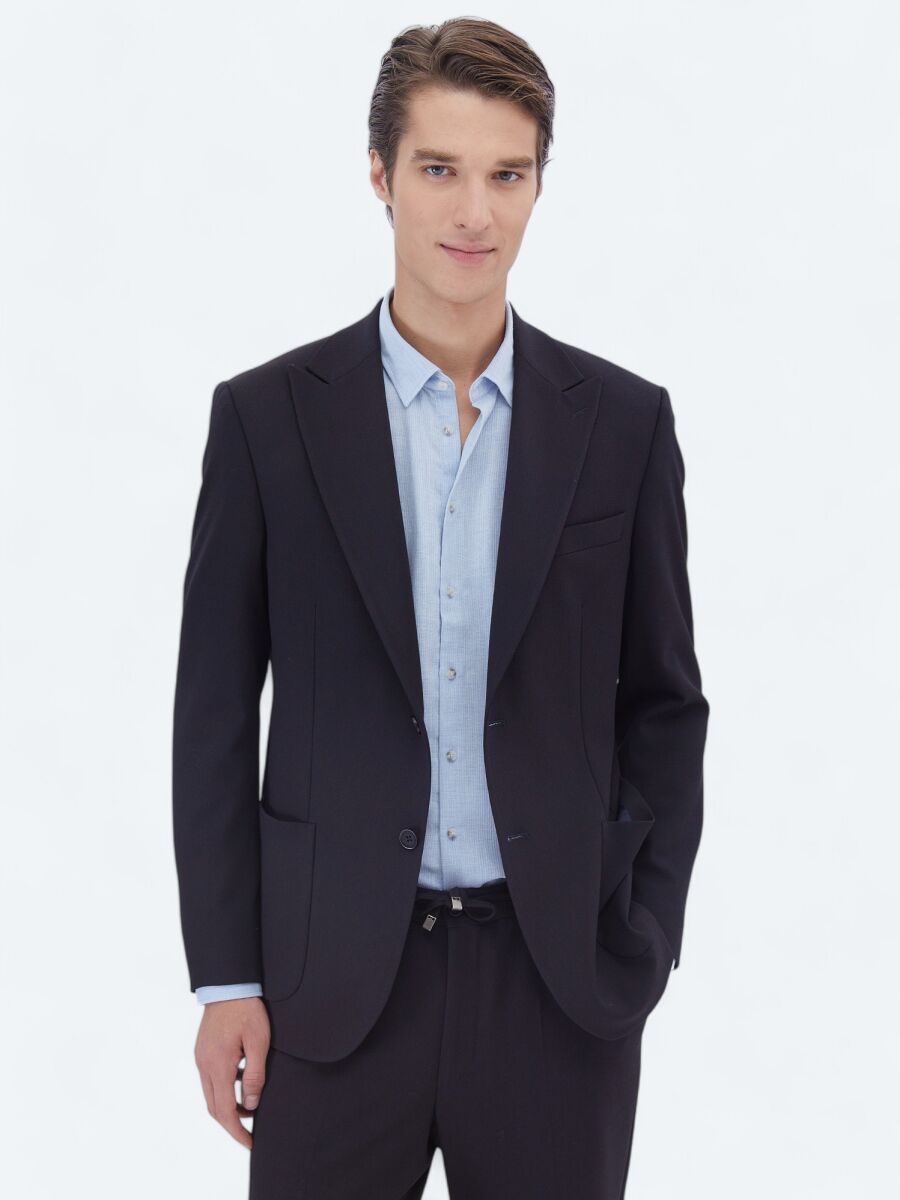 Navy Blue Micro Modern Fit Suit - 1