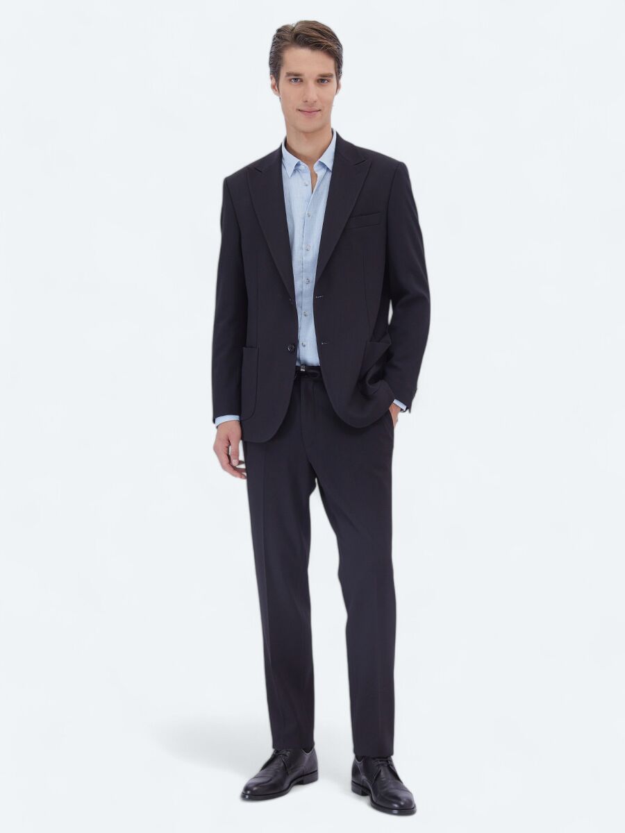 Navy Blue Micro Modern Fit Suit - 2
