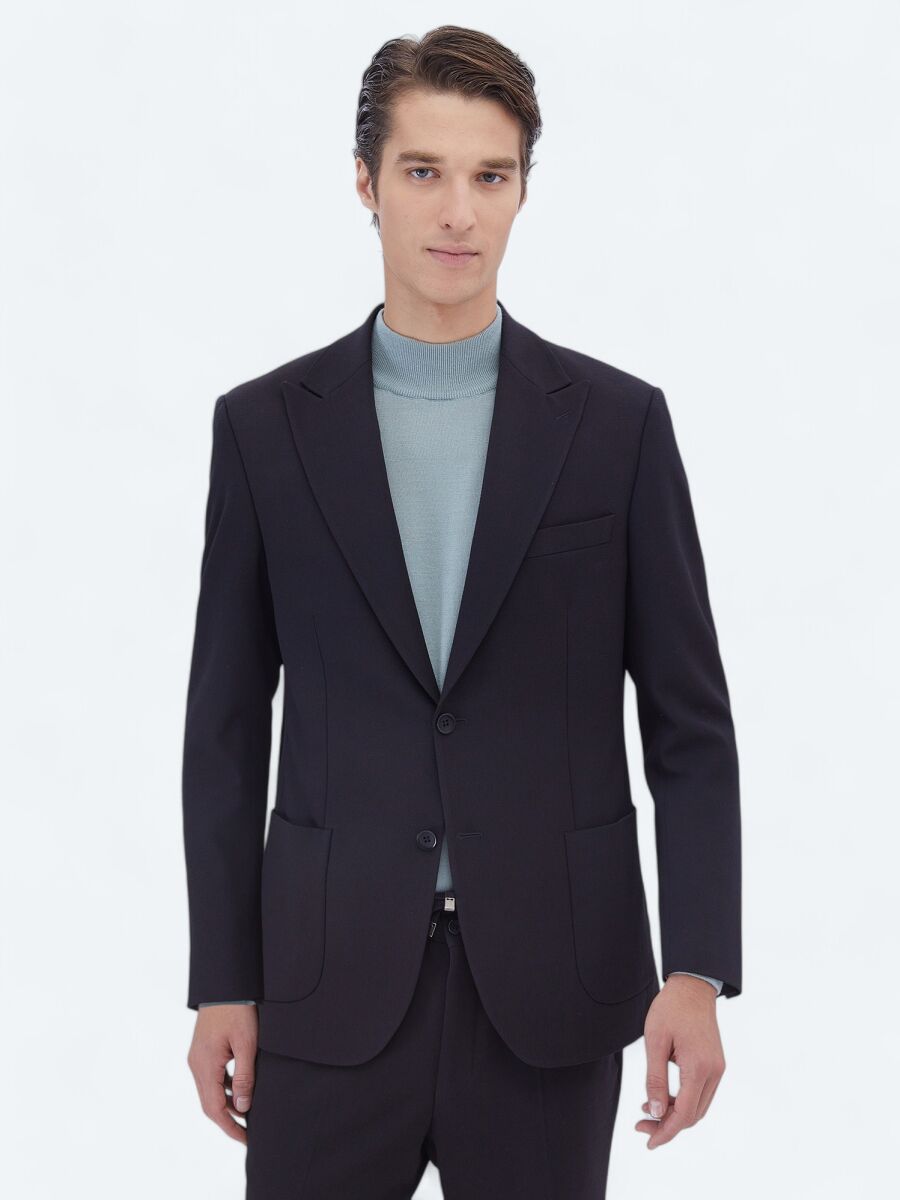 Navy Blue Micro Modern Fit Suit - 3