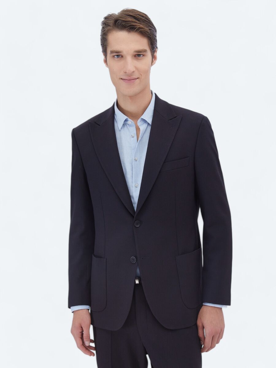 Navy Blue Micro Modern Fit Suit - 4