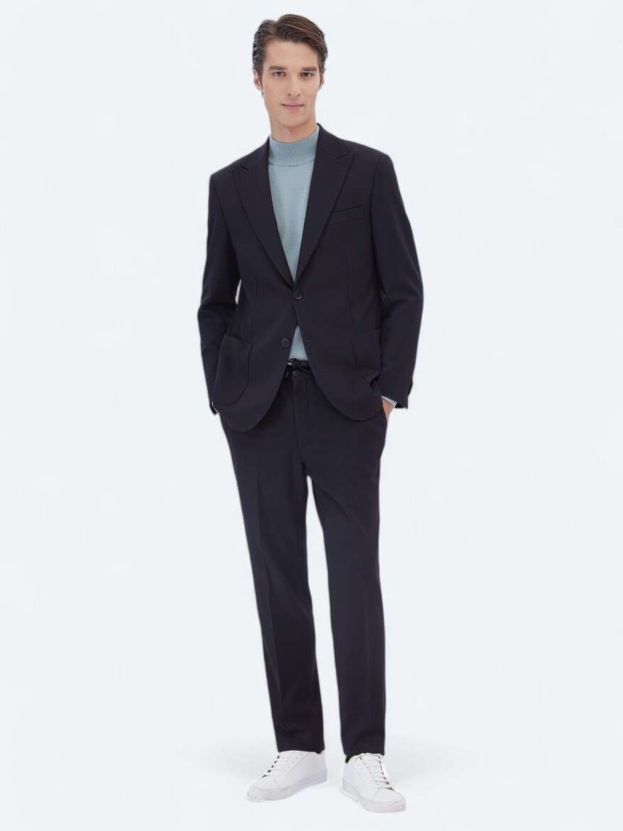 Navy Blue Micro Modern Fit Suit - 5