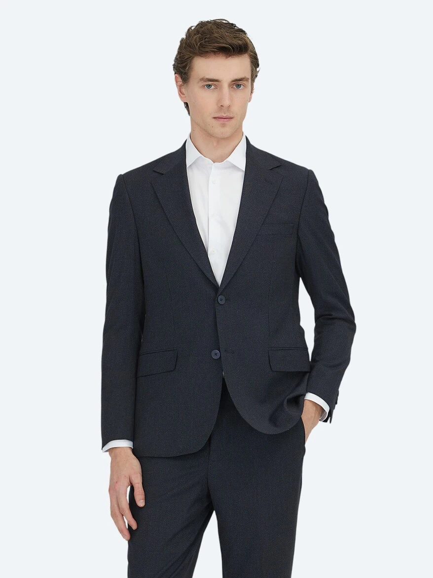 Navy Blue Micro Modern Fit Suit - 2