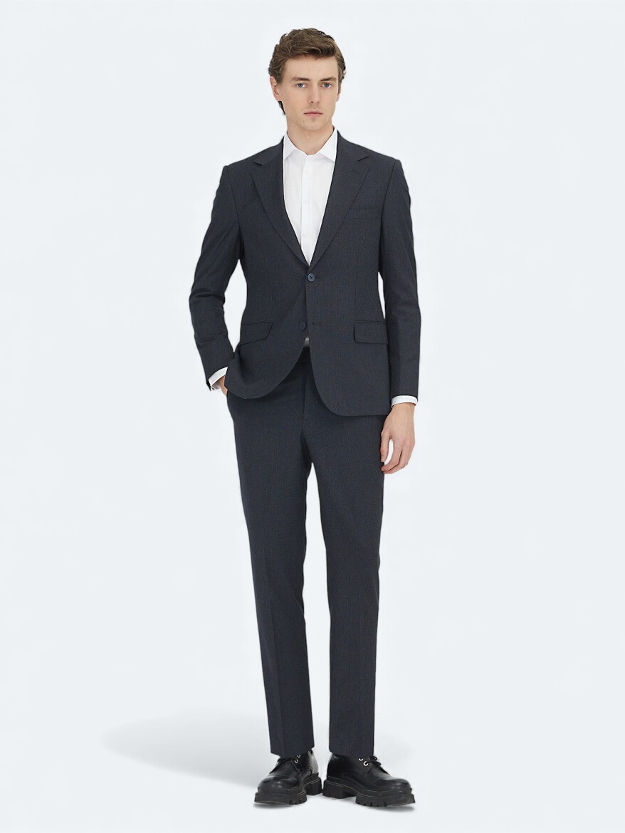 Navy Blue Micro Modern Fit Suit - KİP