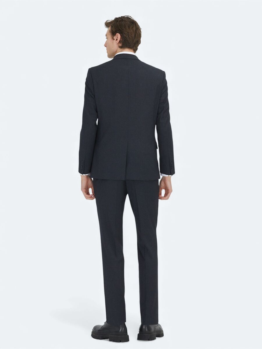 Navy Blue Micro Modern Fit Suit - 4