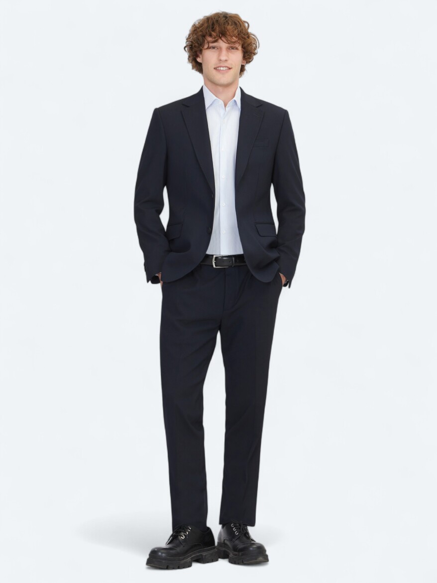 Navy Blue Micro Modern Fit Suit - 2