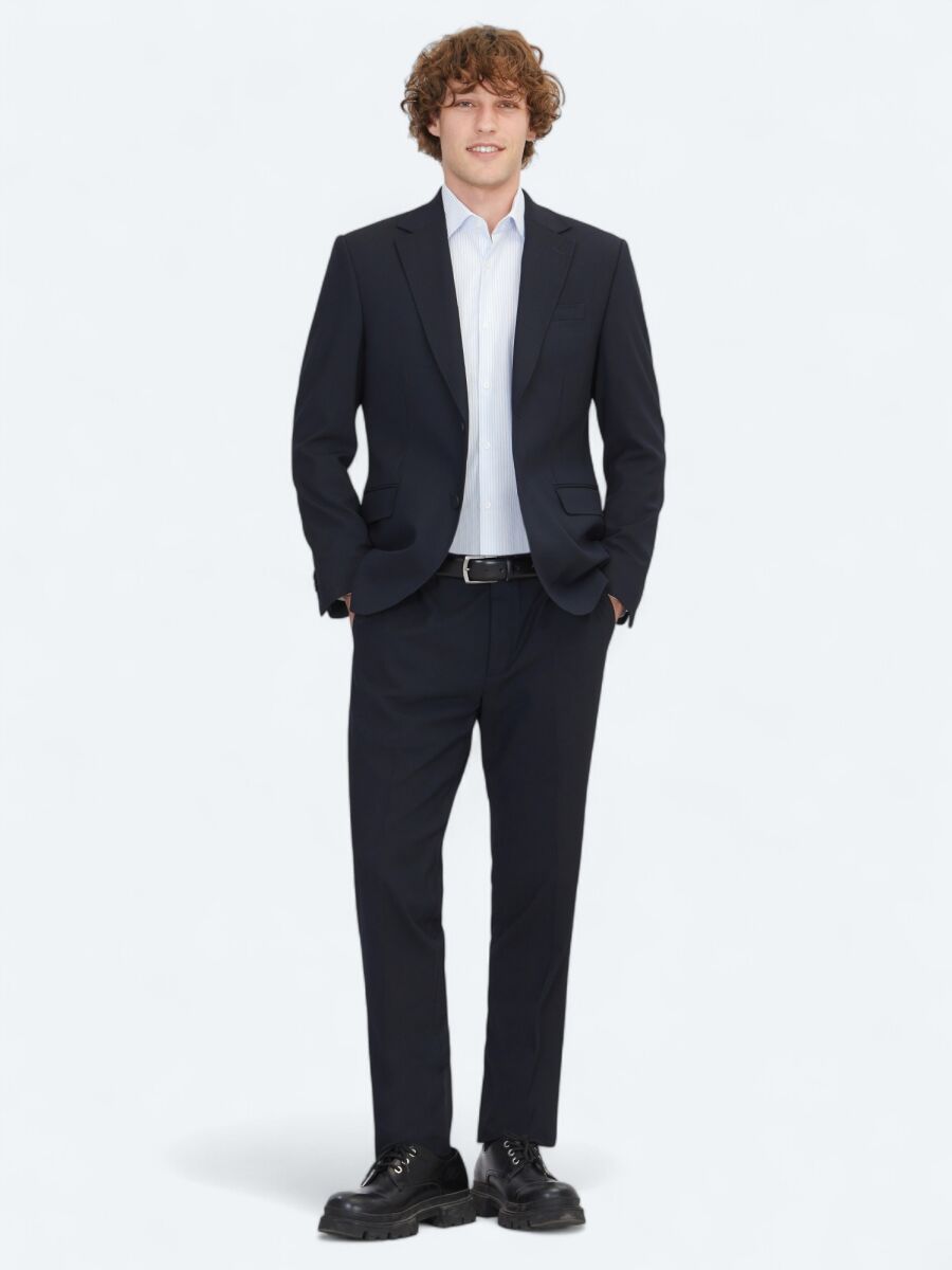 Navy Blue Micro Modern Fit Suit - 2