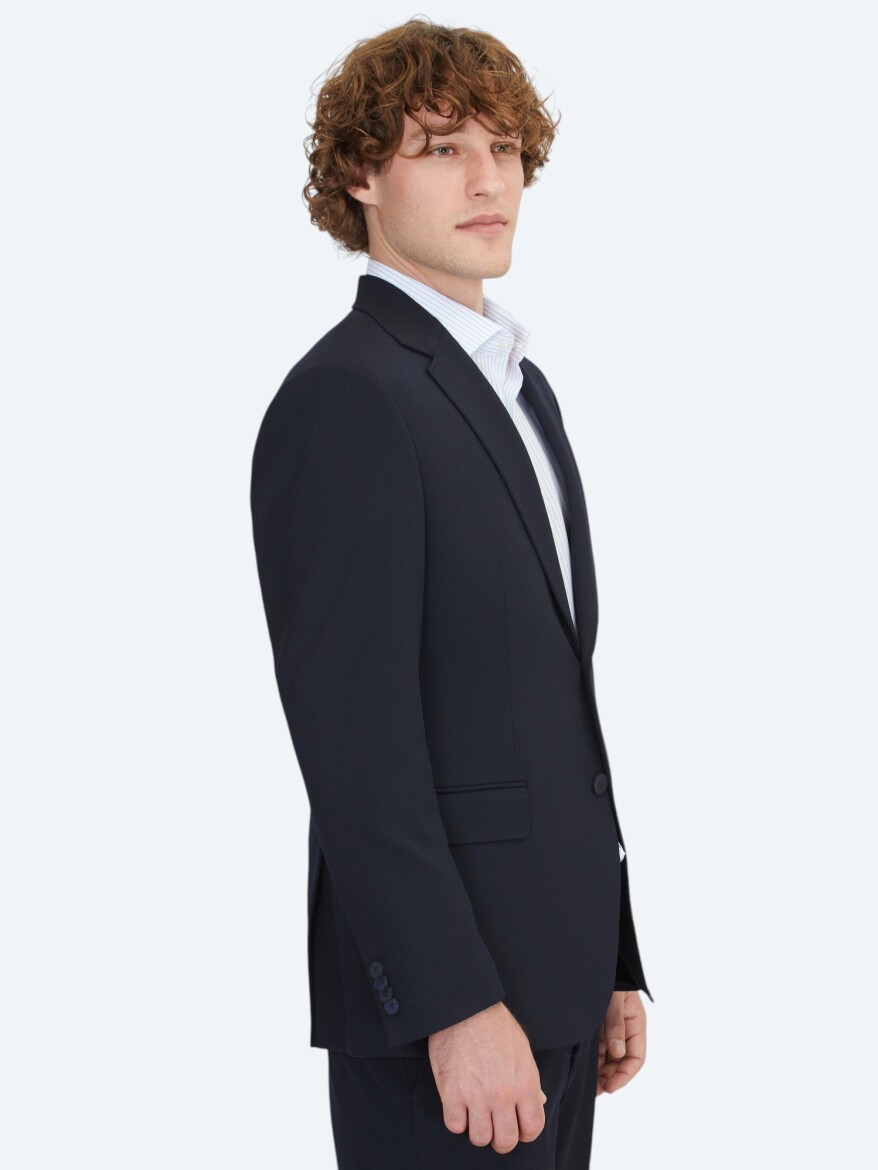 Navy Blue Micro Modern Fit Suit - 3