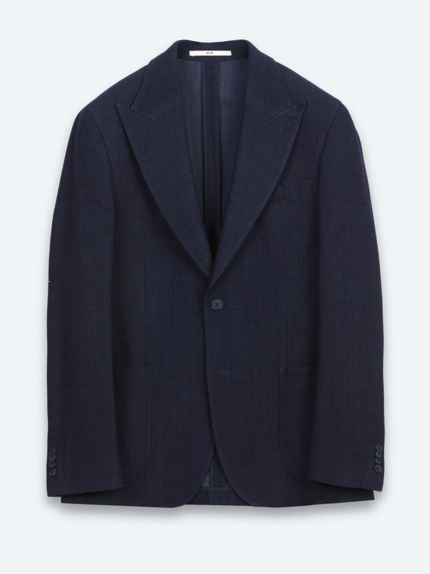 Navy Blue Micro Modern Fit Wool Blended Jacket - 5