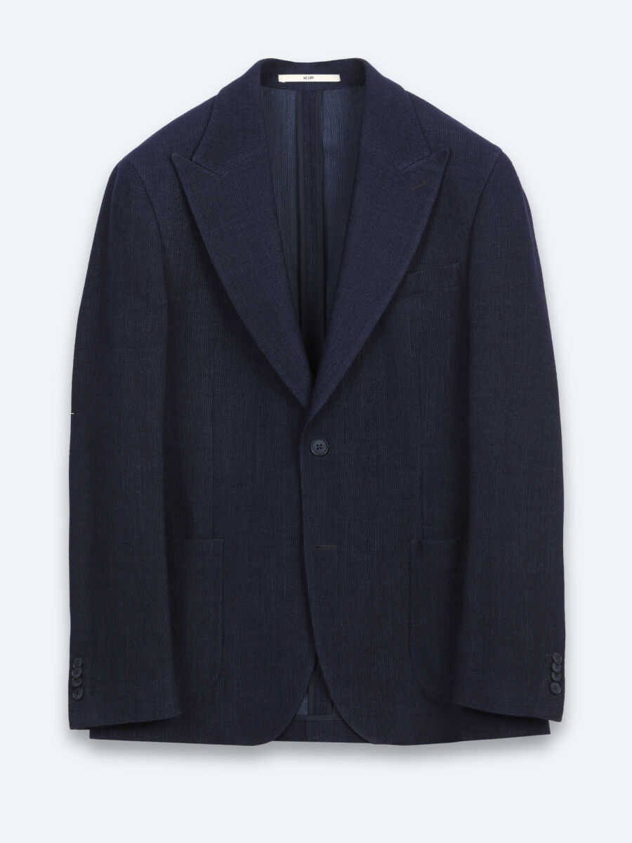 Navy Blue Micro Modern Fit Wool Blended Jacket - 5
