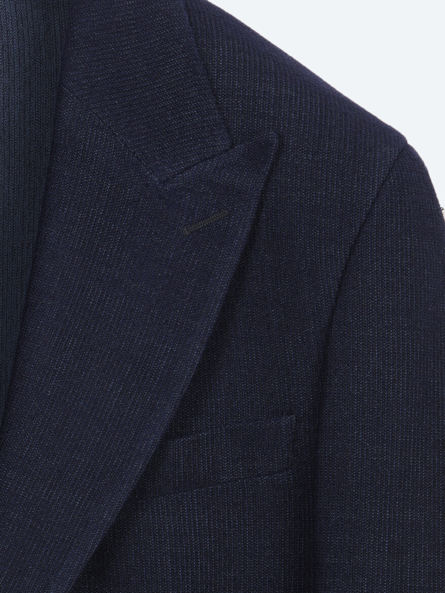 Navy Blue Micro Modern Fit Wool Blended Jacket - 6